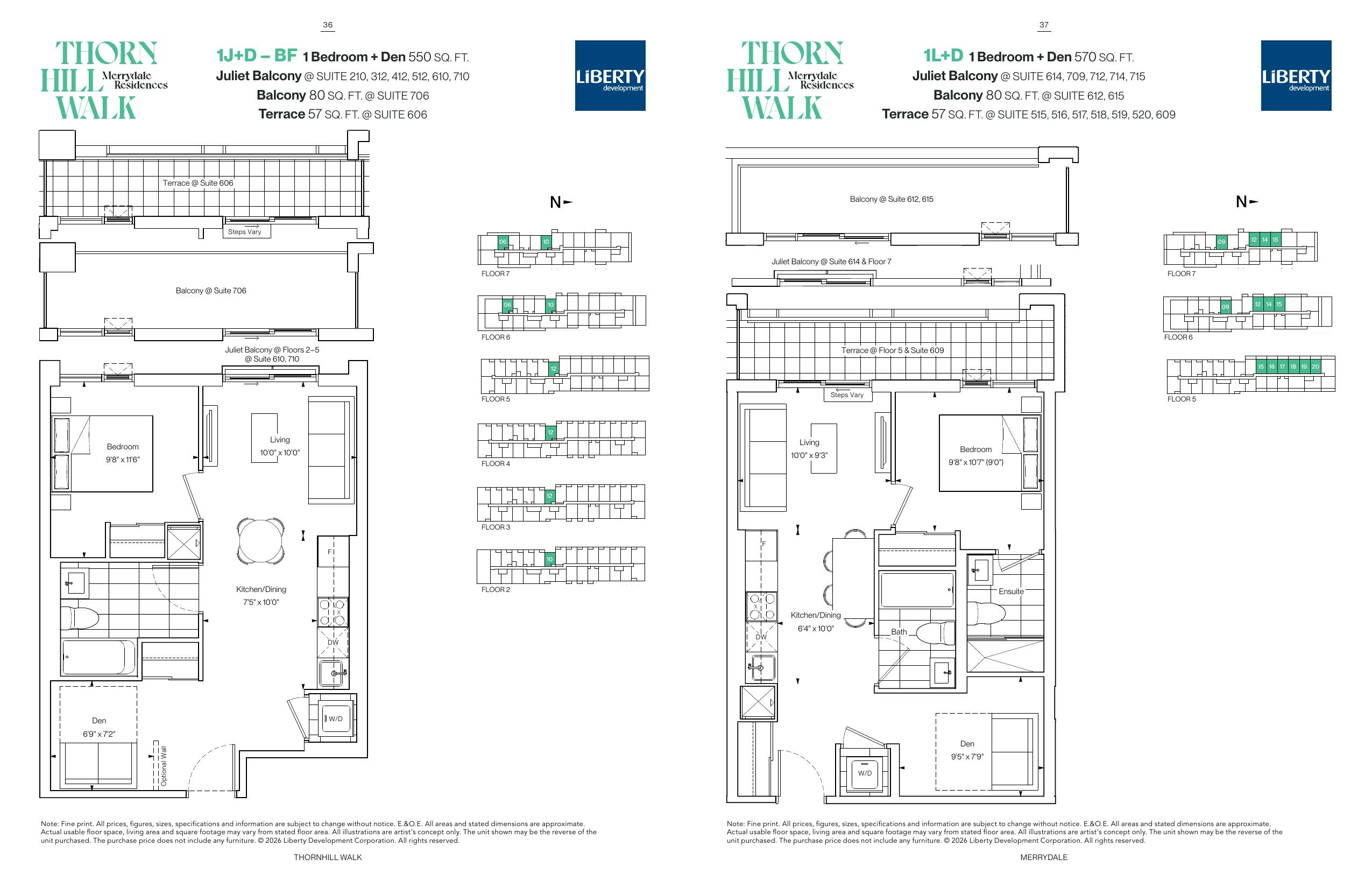 Floor plan page for 1J+D — 1 Bedroom + Den at Merrydale Residences at Thornhill Walk